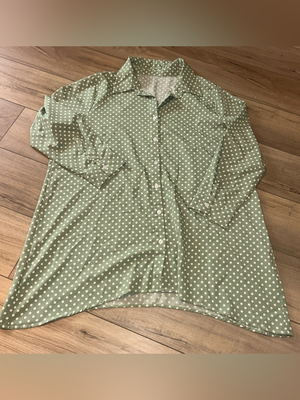 Womens Green Polka Dot Blouse Flowy Summer Workwear Travel Butter Mom 2XL